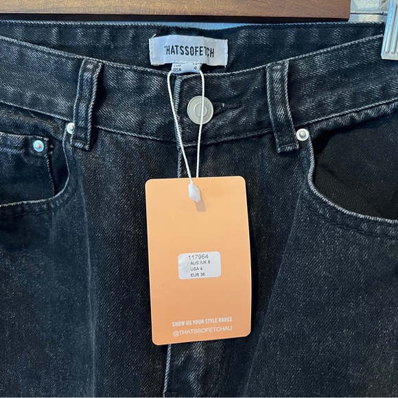 THATSSOFETCH Varski Semi-Wide Leg Black High Waisted Raw Hem Jeans - Picture 8 of 11